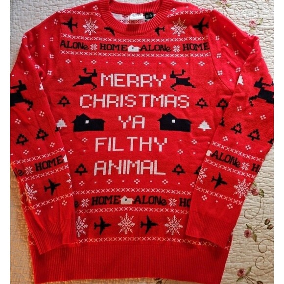 Home Alone Merry Christmas Ya Filthy Animal Ugly Christmas Sweater Sz Large - Picture 1 of 10
